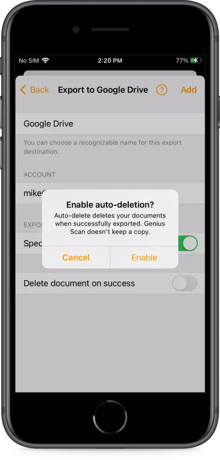 Tap on the auto-deletion toggle to enable auto-deletion